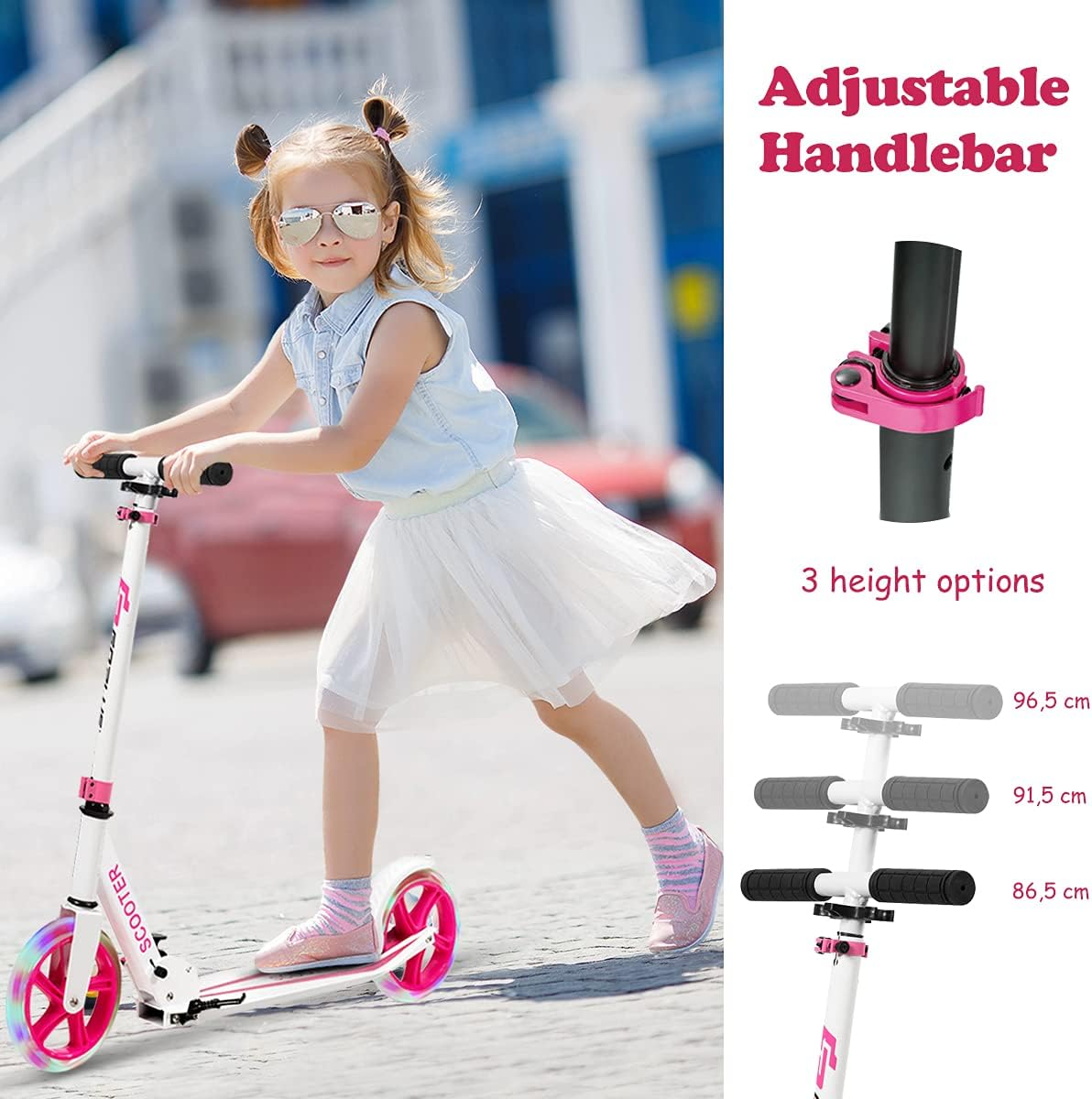 HONEY JOY Kids Folding Kick Scooter, Scooter for Children Teens W/2 Flash Wheels, 3-Level Adjustable Handlebar, Rear Foot Brake, Aluminum Deck, Outdoor Sports Scooter for Boys & Girls image number 6