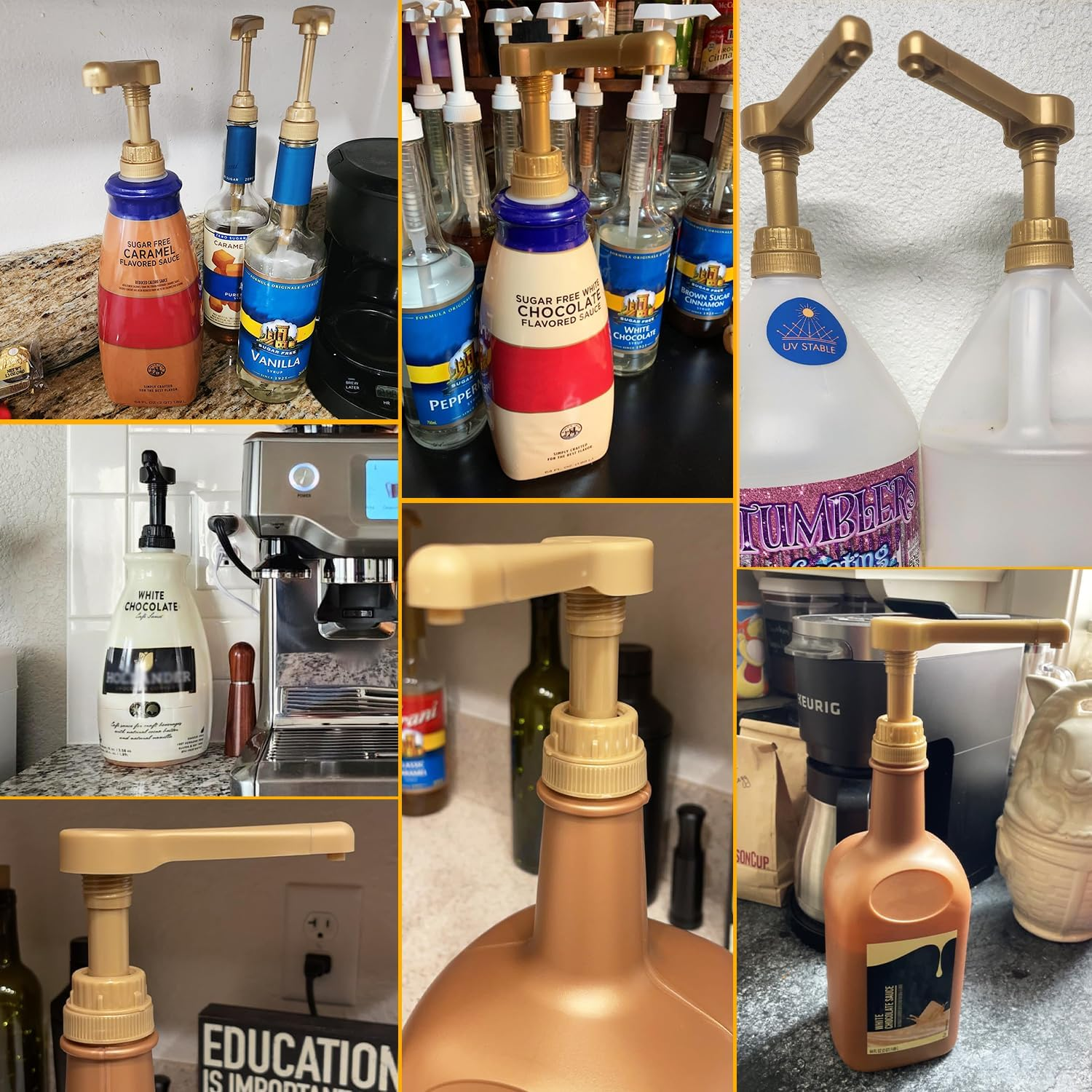 2Pcs Gold Sauce Pump Dispenser for 64 Oz Chocolate Pumpkin Caramel Sauce Bottles, Reusable Large 15CC Syrup Pump Dispenser for Vanilla Mocha Sauces image number 5