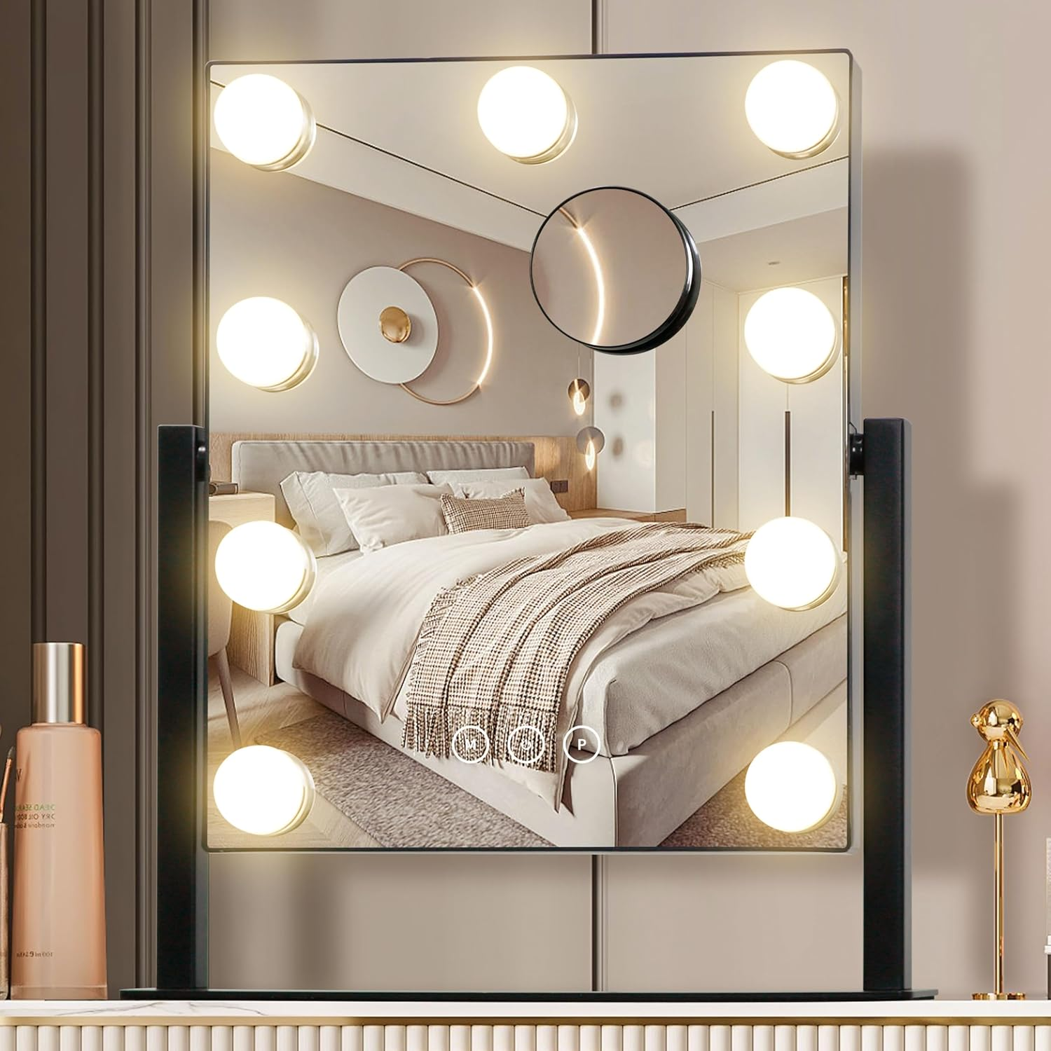 NUSVAN Vanity Mirror with Lights, Makeup Mirror with Lights,3 Color Lighting Modes Detachable 10X Magnification Mirror Touch Control,360&deg;Rotation, White.