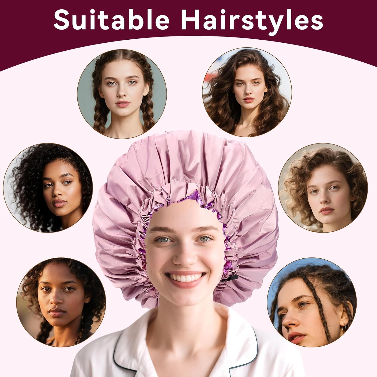 Extra Large Shower Cap,Adjustable Bath Cap,Jumbo Braids Shower Cap,Shower Caps for Women Reusable Waterproof (Purple) image number 1