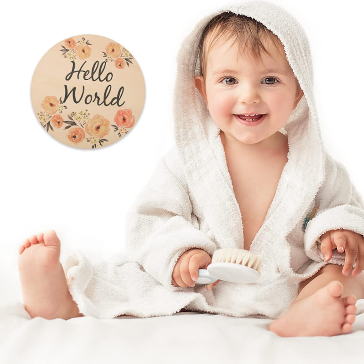 Promise Babe Milestone Numbers Props, Baby Wooden Milestone Cards Weekly Monthly Growth Milestone Signs Baby Announcement Props 8Pcs image number 1