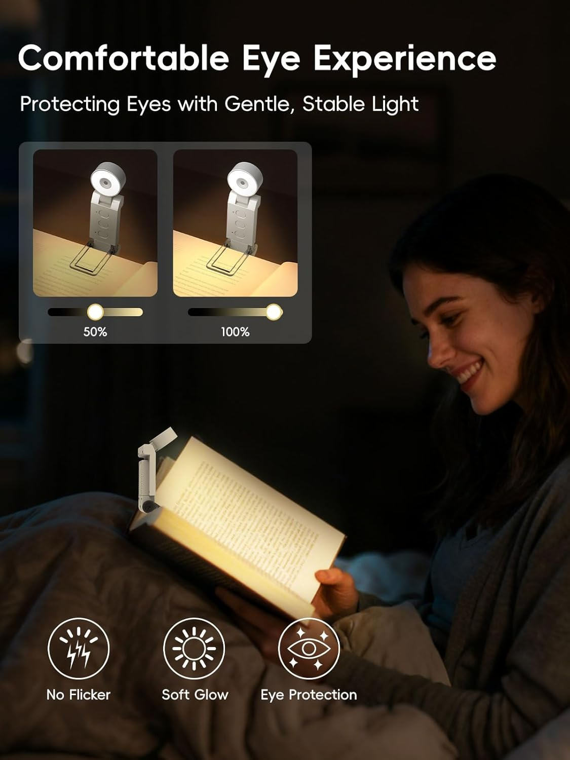 OUNAIDE Book Light for Reading in Bed, USB Rechargeable Reading Light, 5 Amber Colors & 6 Brightness Dimmable, Portable Clip-On Reading Lamp Perfect for Book Lovers/Travel