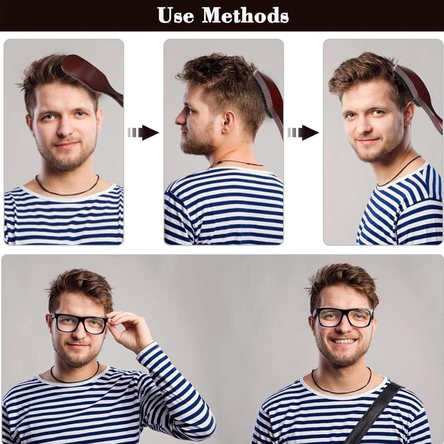 Kzvsiy 2 Pack Boar Bristle Hairbrush and Massage Comb Set, Beard Styling & Hair Detangling, Ideal for Long, Thick, Curly, Wavy, Dry or Damaged Hair, Men and Women image number 6