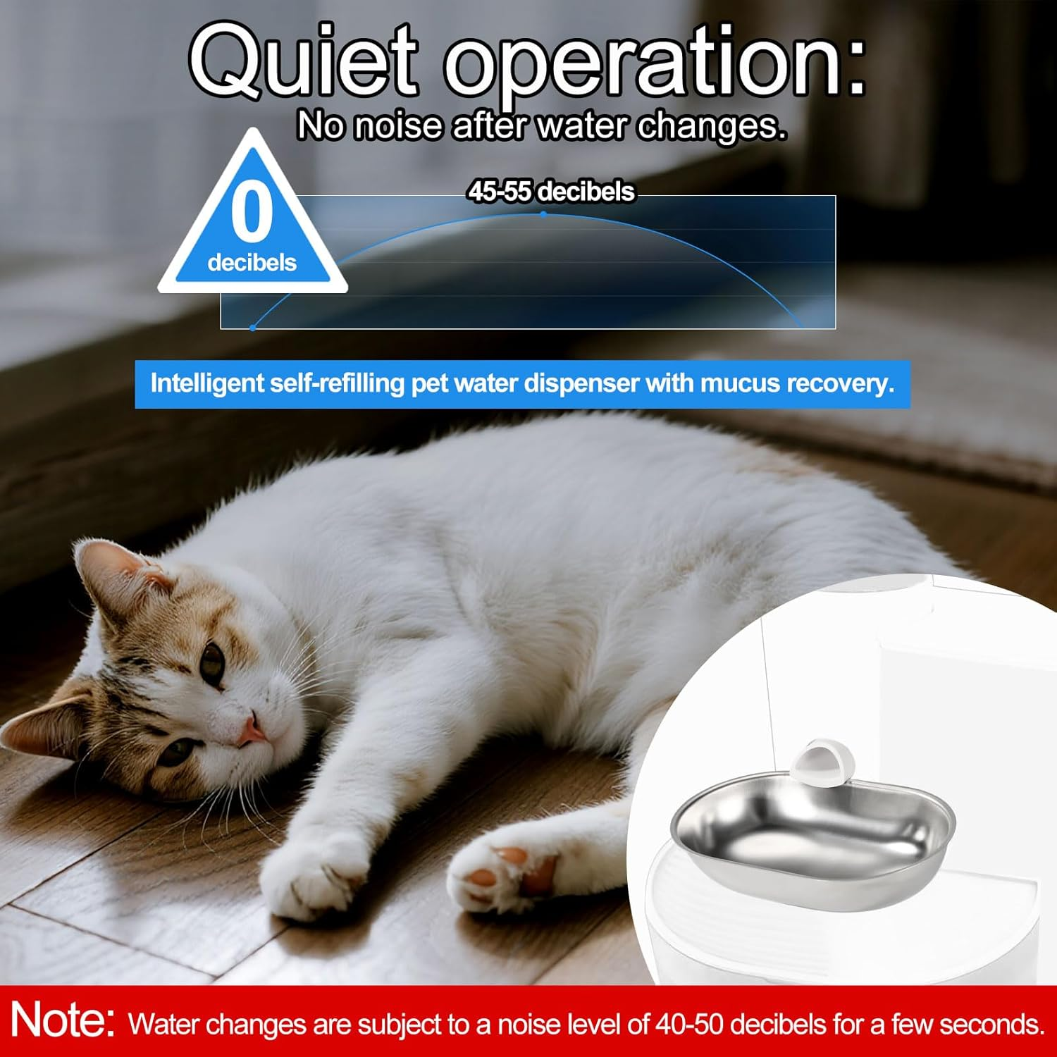 Smart Pet Water Fountain, Stainless Steel Automatic Pet Water Dispenser Wastewater Separation Feeding Watering Bowl for YSJ250424US for Cats and Small Dogs (Silver)