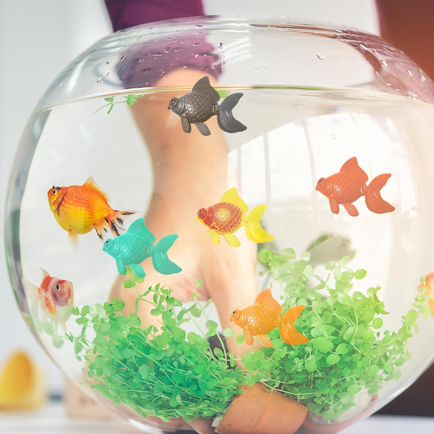 WELANE Fake Floating Fishes, 10 PCS Artificial Goldfish Toys for Fish Tank, Aquarium Decoration (5 Colors) image number 4