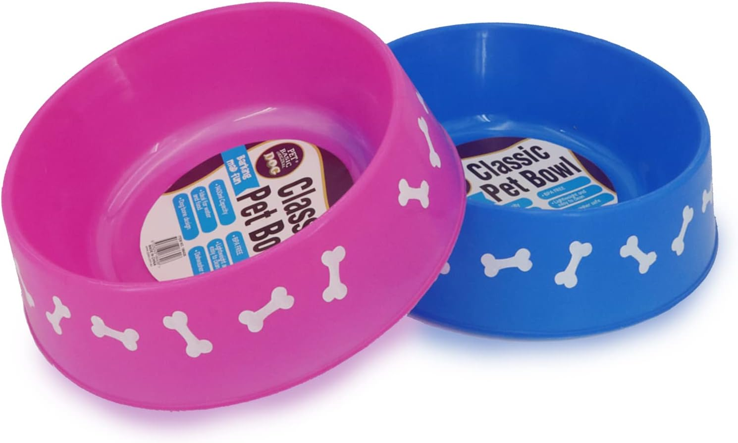 [2PCE] Pet Basic Original Classic Pet Bowl, Pink & Blue, 1400Ml Capacity, BPA Free, Lightweight and Easy to Clean, Dishwasher Safe, Ideal for Water and Food, Dog Bone Design image number 3