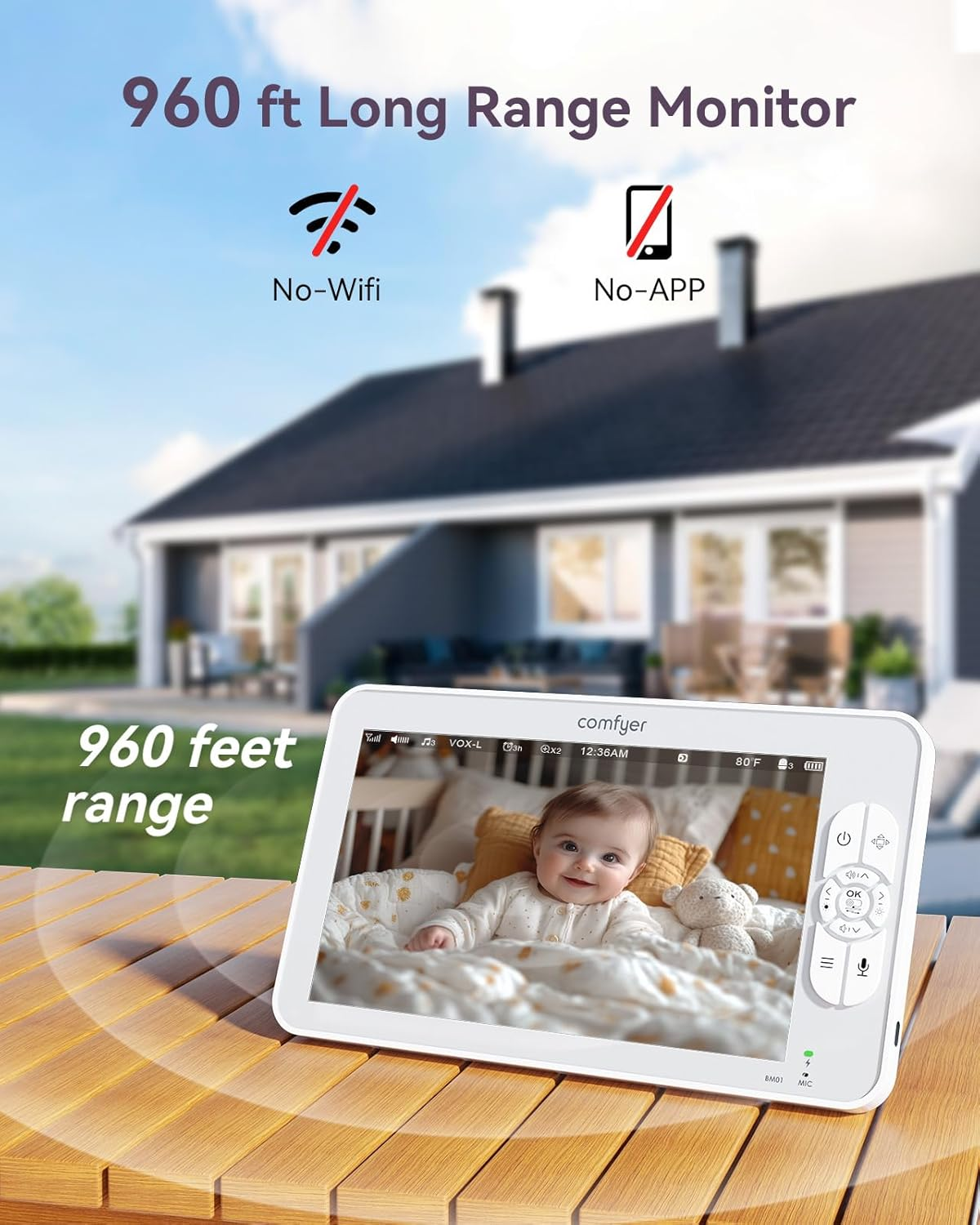 Baby Monitor with 1080P Camera and Audio, 7" 720P HD Video Baby Monitor No Wifi, 4000Mah Battery, VOX Mode, Auto Night Vision, Hack Proof, Remote PTZ, 7 Lullabies & White Noise image number 5