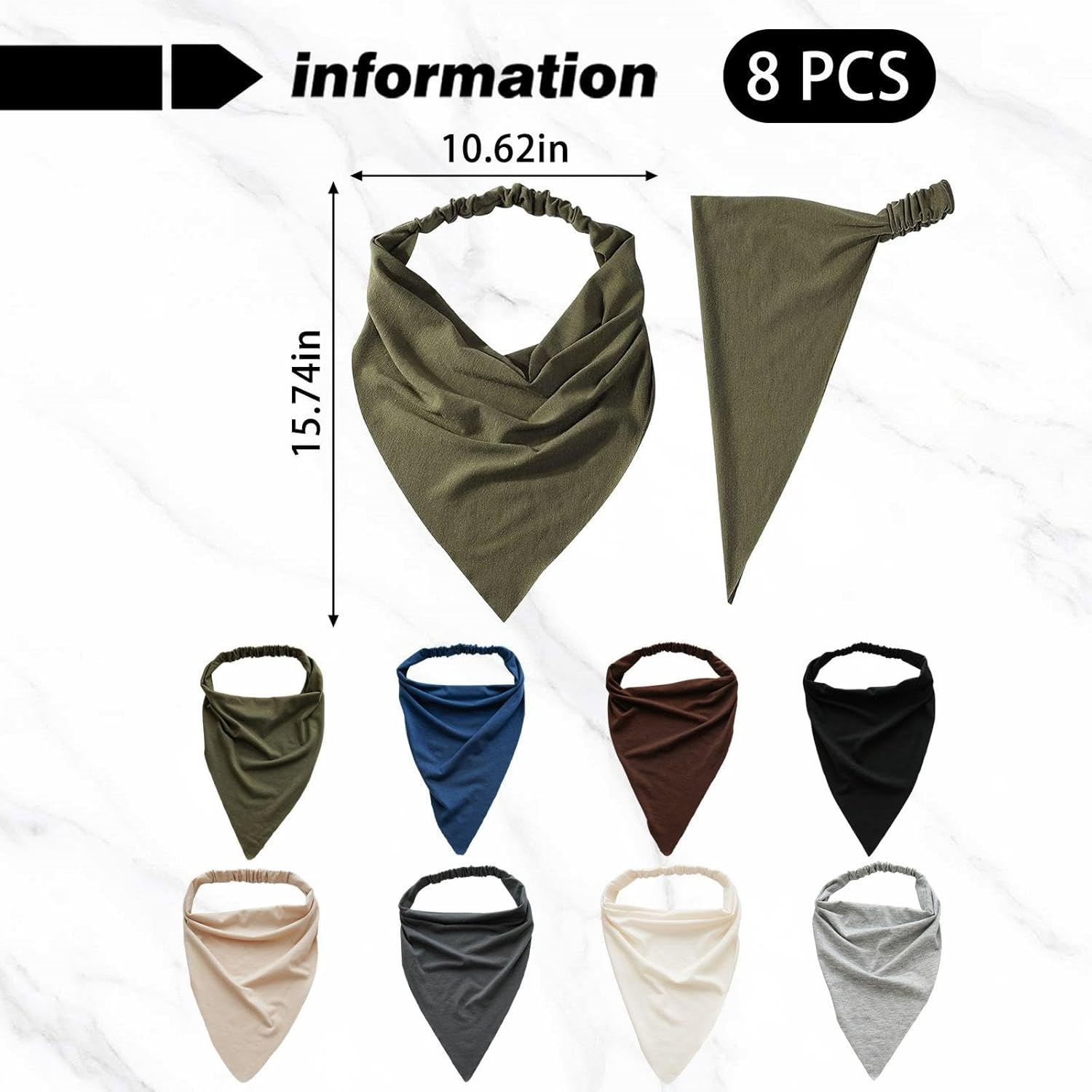 YSDYY 8 Triangular Scarves in Bohemian Style, Elastic Hair Straps, Non-Slip-Coloured Hair Accessories, Outfit Accessories image number 4