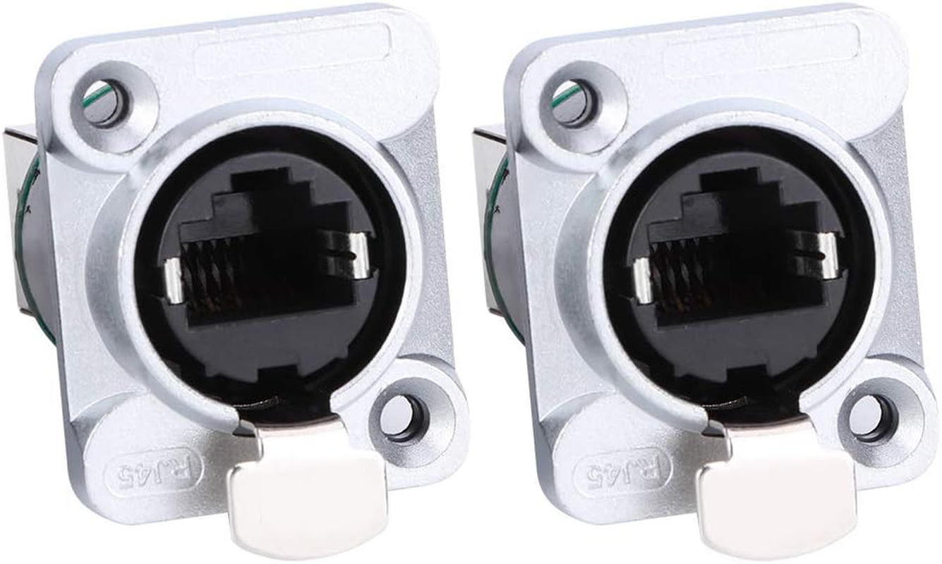 2Pcs RJ45 Metal Ethernet Connector,8 Cores IP67 Waterproof Dual Port Socket,Rj45 Right Angle Connector Fire Retardant Insulator Material YTRJ45 Aviation Plug,Network Cable Wire Connect with Cap image number 2