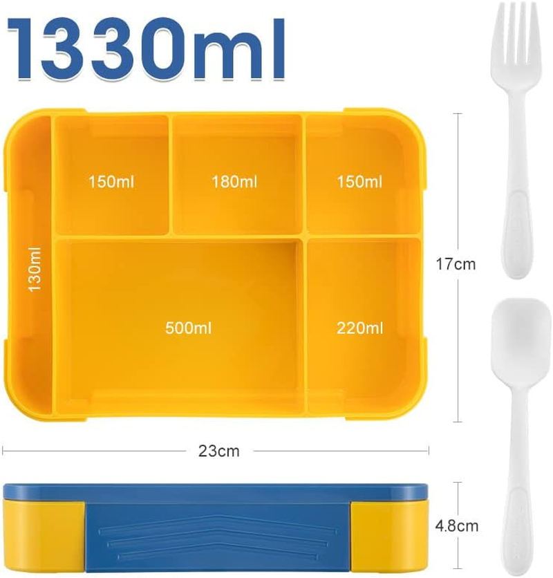 Bento Lunch Box,5 Compartment Adults Lunch Box with Spoon,1330 ML Leak Proof Lunch Containers for School,Work and Travel,Bpa Free(Rose Red) image number 3