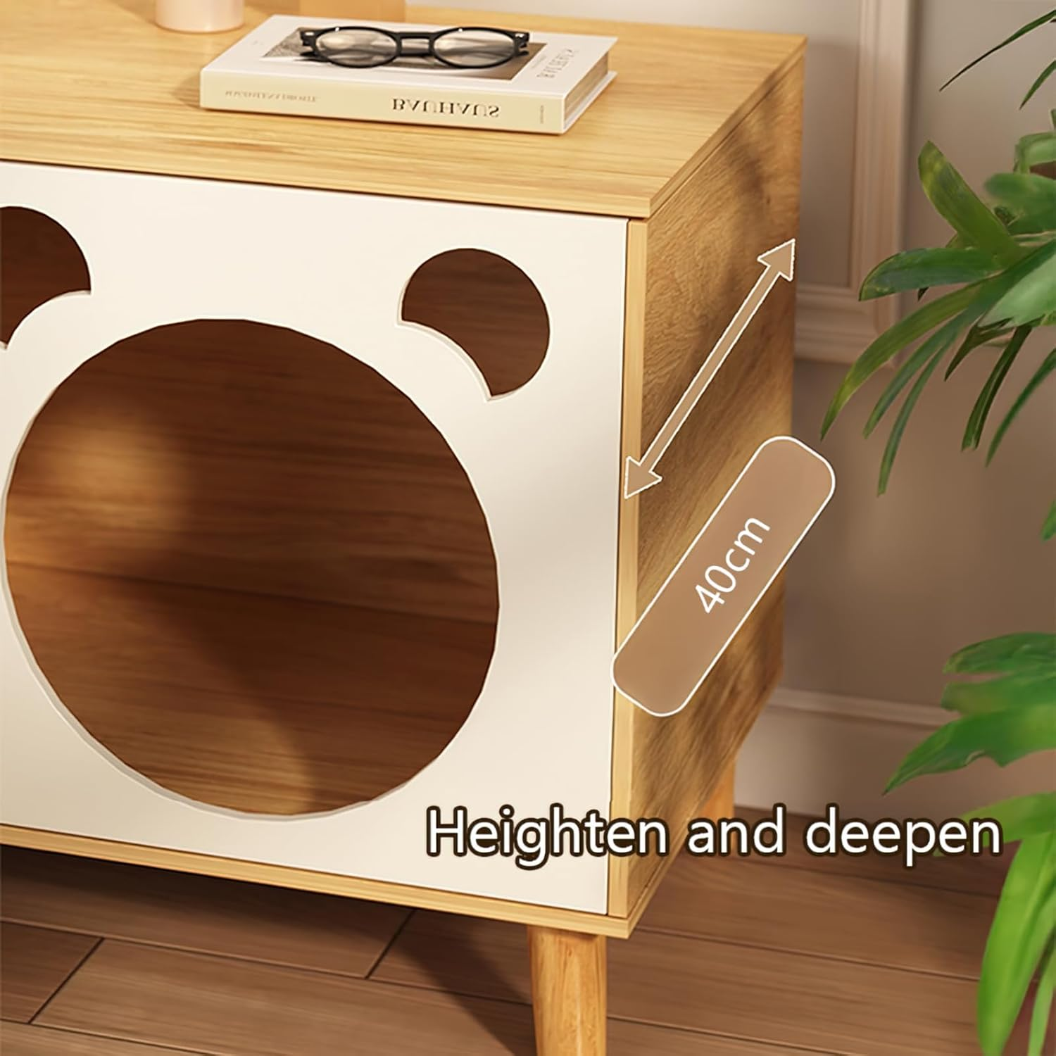 XXYSPT Modern Cat House End Table with Pet Cushion, Wooden Cat Furniture, Dual-Color Wooden Enclosed Cat Condo Nightstand, Indoor Pet Furniture for Cats and Small Dogs &ndash; 40 X 40 X 50 Cm image number 3