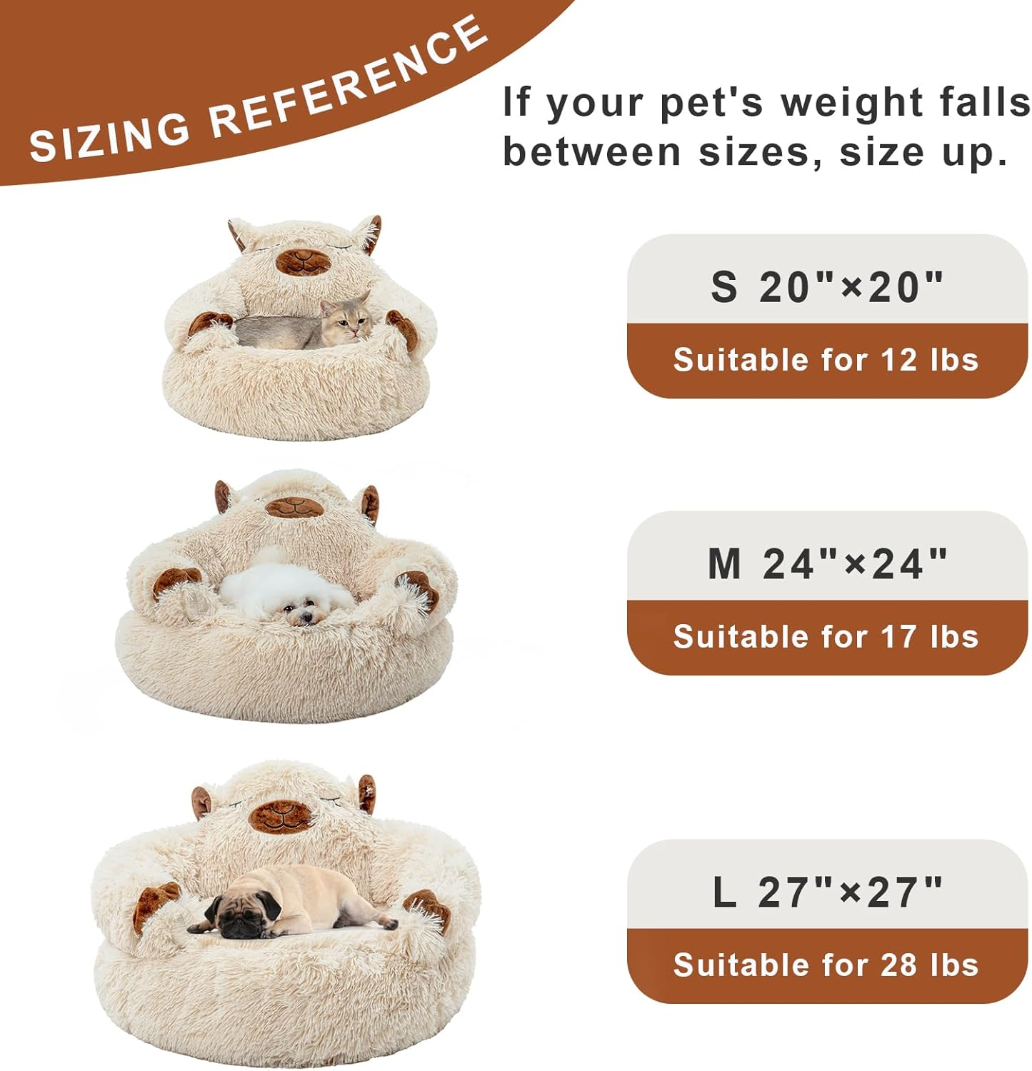 Jiupety Calming Dog and Cat Bed Cute, Cozy Donut Dog Beds, Cute Small Dog Bed, anti Anxiety round Dog Bed M(24"X24"X14") Size for Pets up to 17 Lb, Camel. image number 2