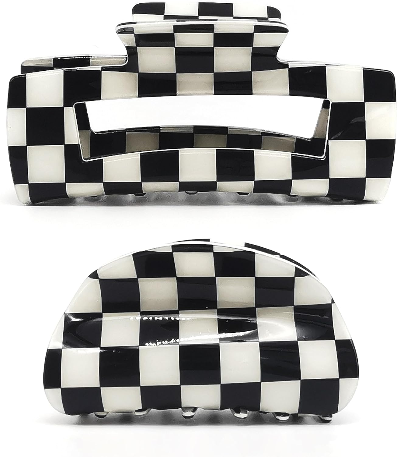 YUESUO 2Pcs Hair Claw Clips, Acrylic French Nonslip Jaw Clips for Women Girls, Strong Hold for Thick Hair (Black and White)