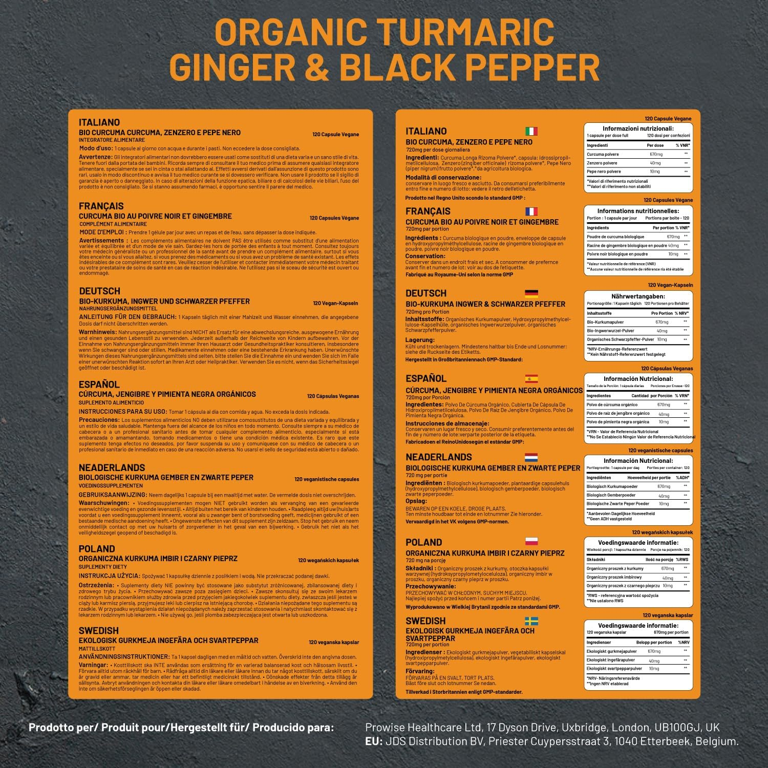 Turmeric Curcumin 720Mg - 120 Capsules | Organic Turmeric and Black Pepper Capsules High Strength | Vegan & Vegetarian Turmeric Supplements by Prowise Healthcare image number 3