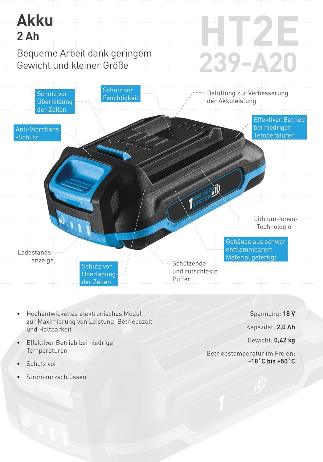 H&Ouml;GERT TECHNIK Cordless Angle Grinder 125 Mm, 18 V Brushless Motor, 8000 Rpm, Tool-Free Protective Devices, Two-Stage Switch, Metal Gear + Promo 2.0 Ah image number 5
