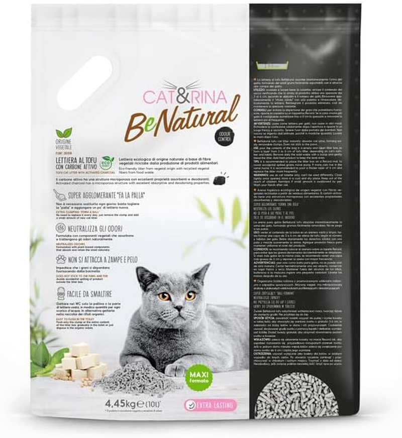 Cat&Rina Benatural Tofu Vegetable and Strong Clumping Cat Litter. Biodegradable and Disposable in the Toilet. up to 60 Days of Use. Maxi Format Aktivhole, 10L
