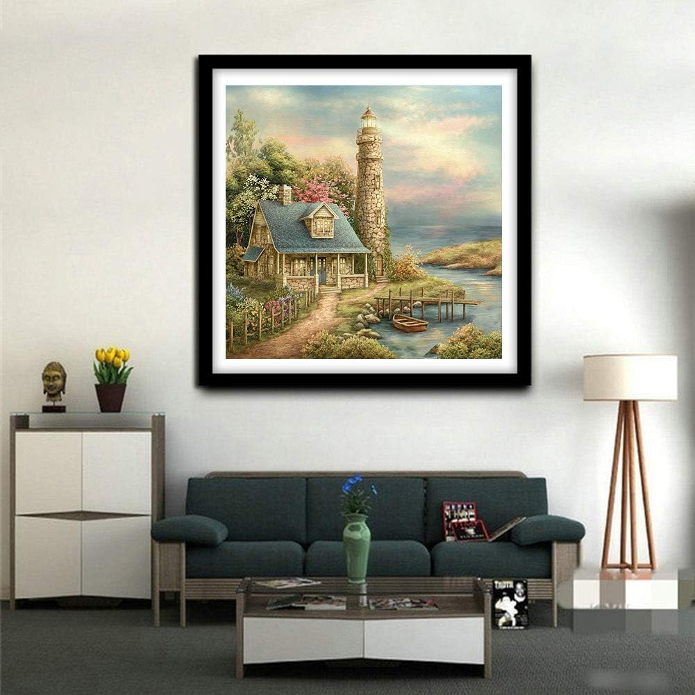 5D Diamond Painting Kits, Lighthouse Rural House Sea Flowers WOWDECOR Full Drill DIY Diamond Art Cross Stitch Paint by Numbers image number 5