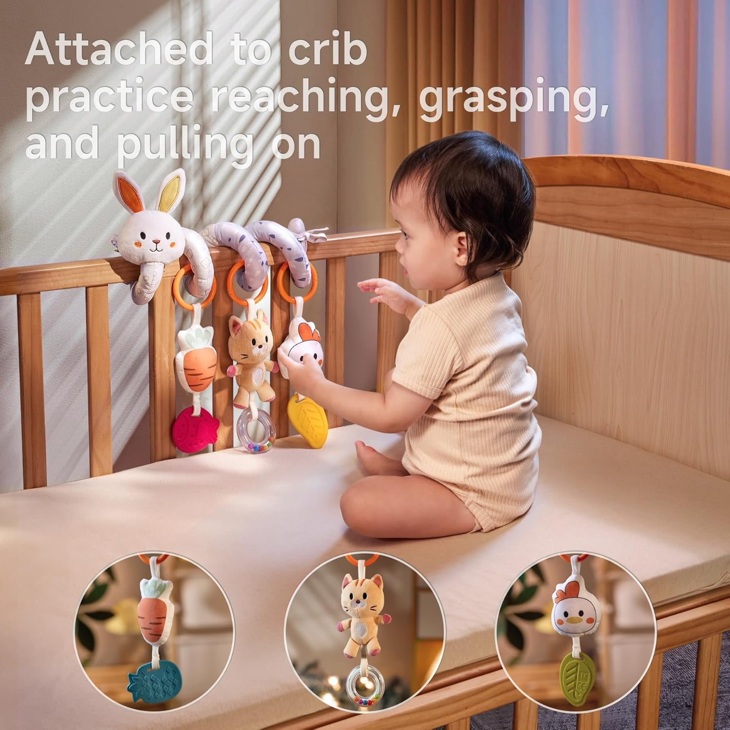 TUMAMA Baby Spiral Car Seat Toys Newborn Hanging Toys with Rattle for 0 3 6 9 12 Months Stuffed Animals Infant Stroller Toy image number 6