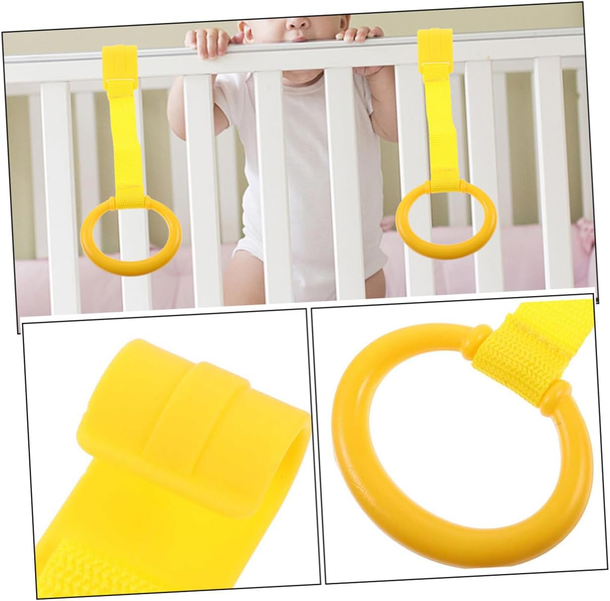 4Pcs Pull Rings for Crib Walking Assist Tools Portable Plastic Hand Pull Rings with Sturdy Webbing Strap No Screw Installation Safety Stand Support for Newborns image number 6