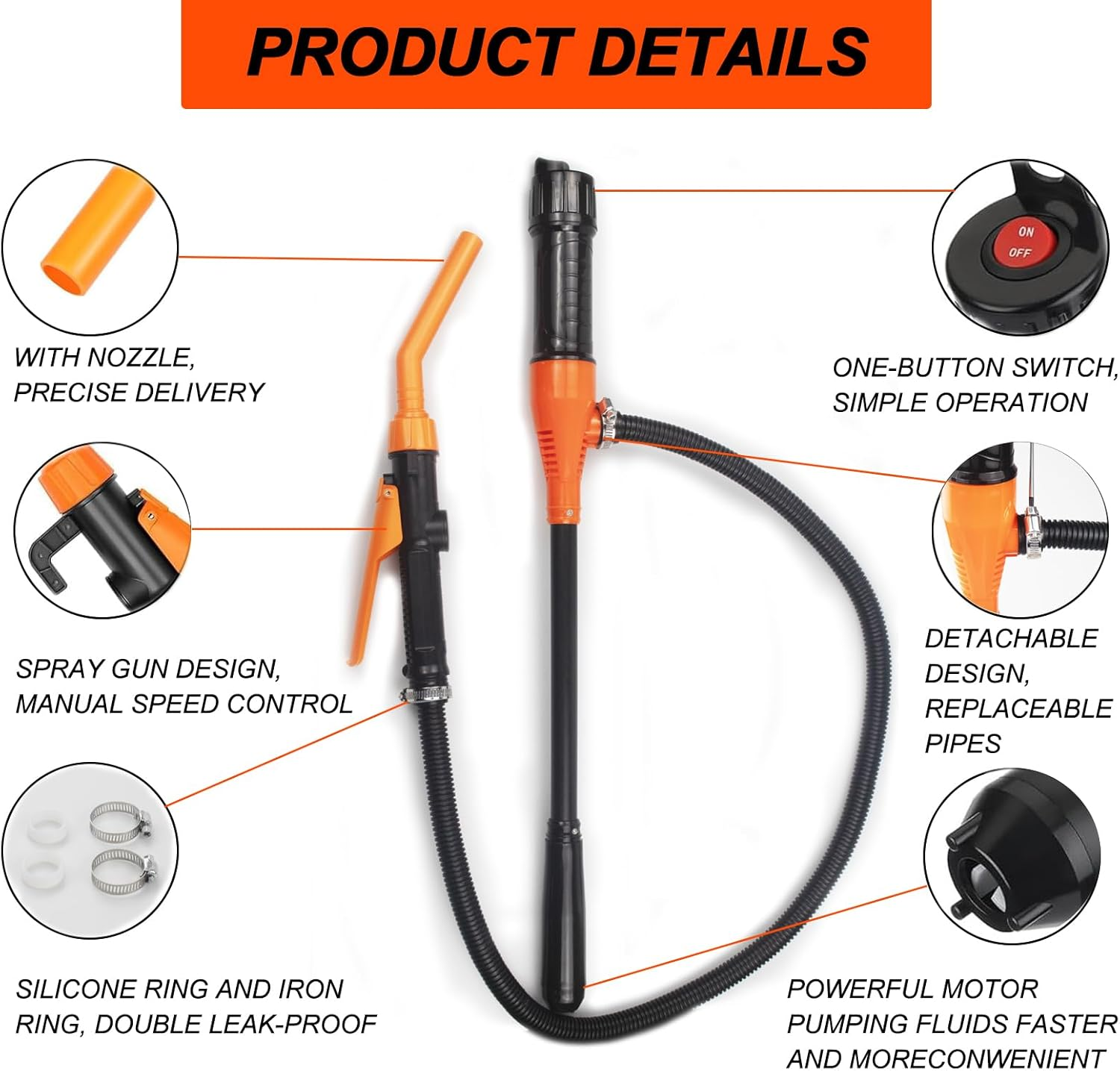 Electric Transfer Pump,Portable Power Battery Pump with Flow Control Nozzle,2.4 Gallons/Min Battery Operated Electric Siphon Pump,Fuel Transfer Pump Suitable for Cars,Motorcycles,Boats image number 1