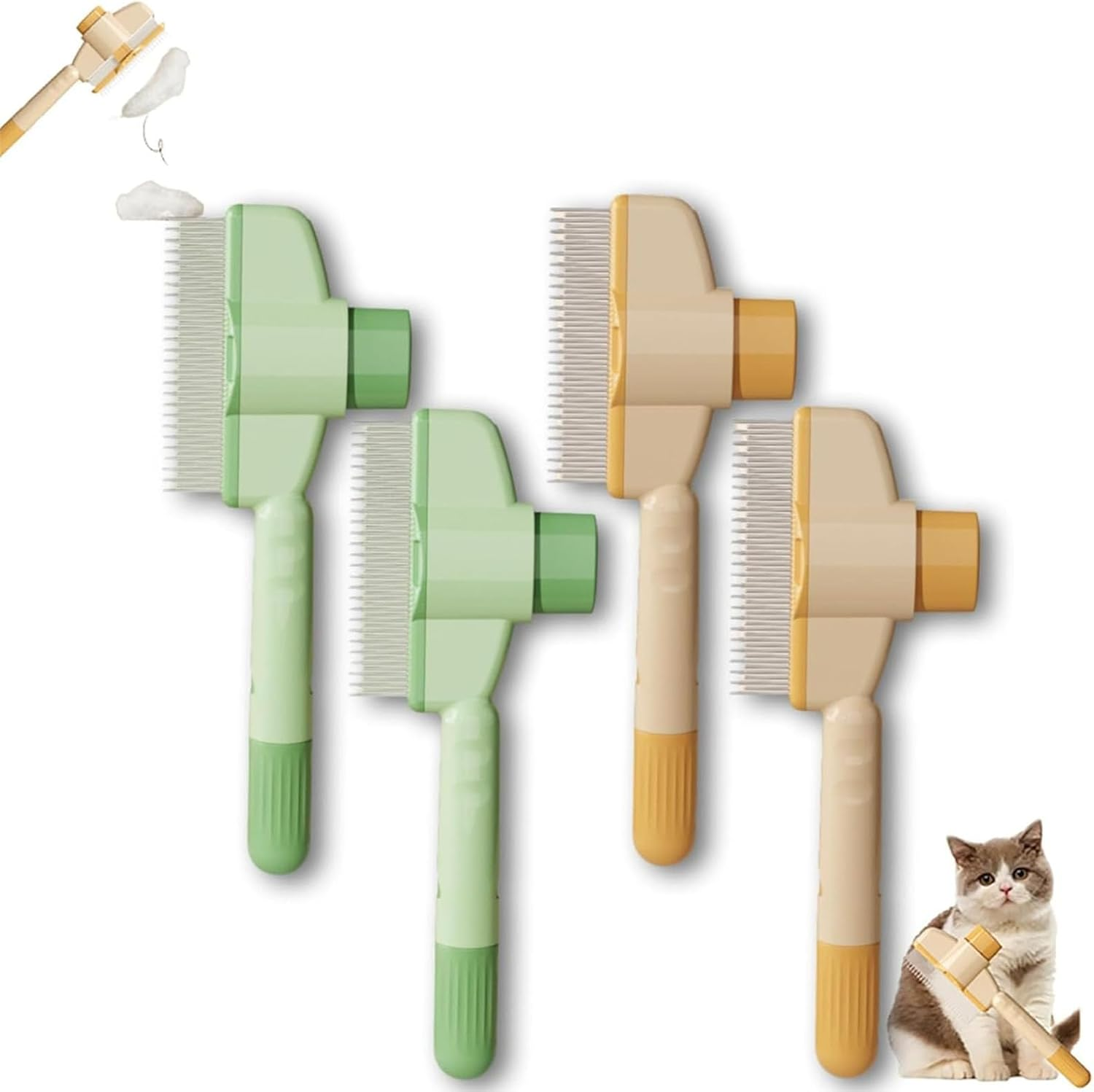 Self-Cleaning Pet Flea Comb Grooming Brush, Pet Hair Removal Comb Flea Comb, 2025 New Grooming Brush Flea Comb for Cats and Dog, Pet Comb New Cat Brush with Release Button (Mix 4PCS) image number 1