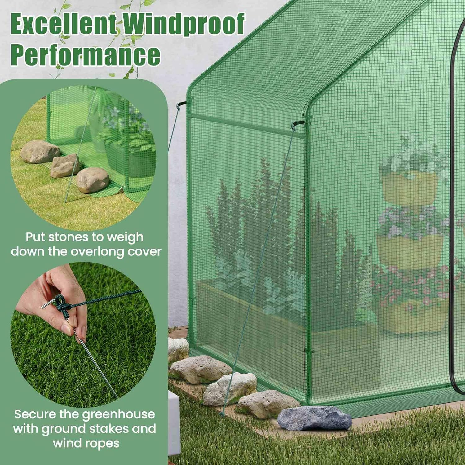 Costway 1.79 X 1 X 1.67M Mini Walk-In Greenhouse, Portable Outdoor Warm House for Winter W/ PE Cover, Rustproof Pe-Coated Metal Frame, Roll-Up Zippered Door, Window, Garden Yard Hot House Tent image number 4