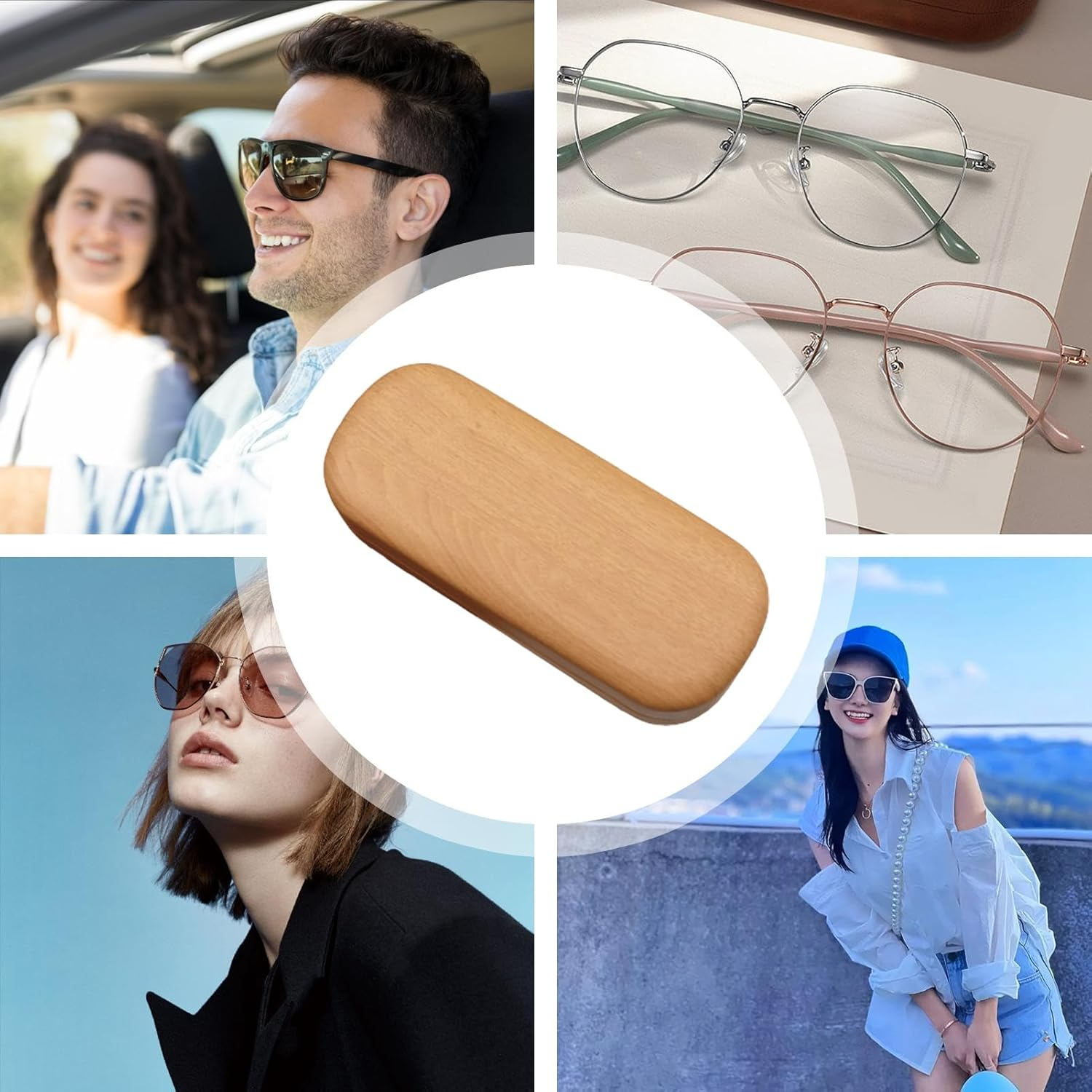 Vintage Wood Glasses Case &ndash; Hard Shell Eyewear Storage Box | Fashionable Handcrafted Wood Grain Eyeglass Case for Men Women, Protective Holder for Spectacles, Sunglasses, Office Desk, Gift Use image number 4