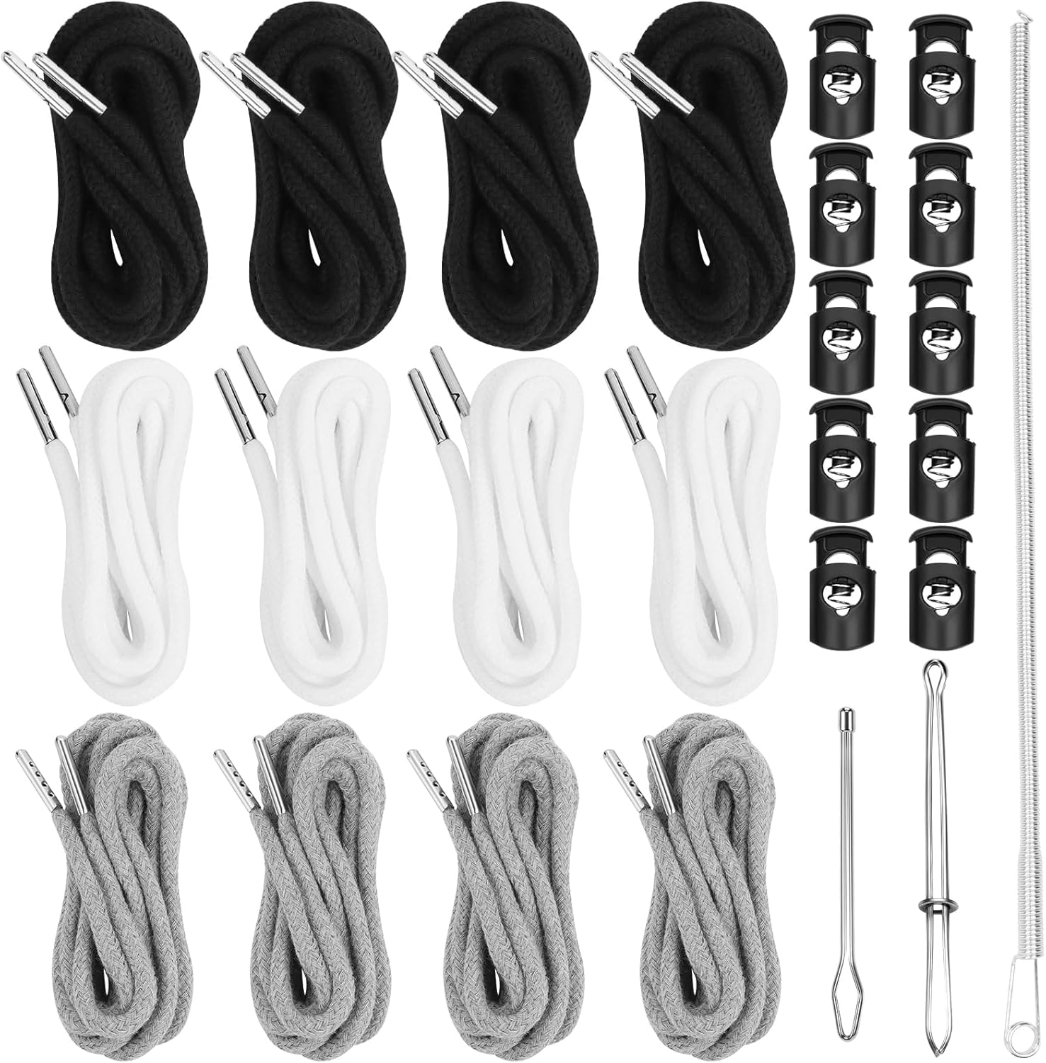 Drawstring Replacement Kit 12 Cords + 10 Locks + 3 Threaders | 57 Inch Elastic Drawstring Cord for Sweatpants, Drawstrings Replacement Draw Strings for Hoodies, Sweatpants, Shorts, Pants