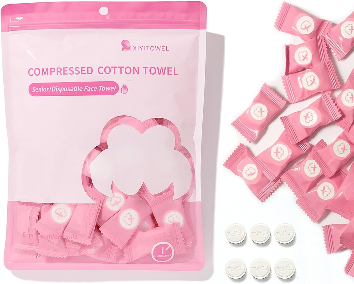 100PCS Disposable Compressed Face Towels - Mini Travel Essentials, Face Towel Disposable Tablets, Soft Face Cloths & Towels for Travel, Camping, Hiking, Outdoor, and Home Use image number 5