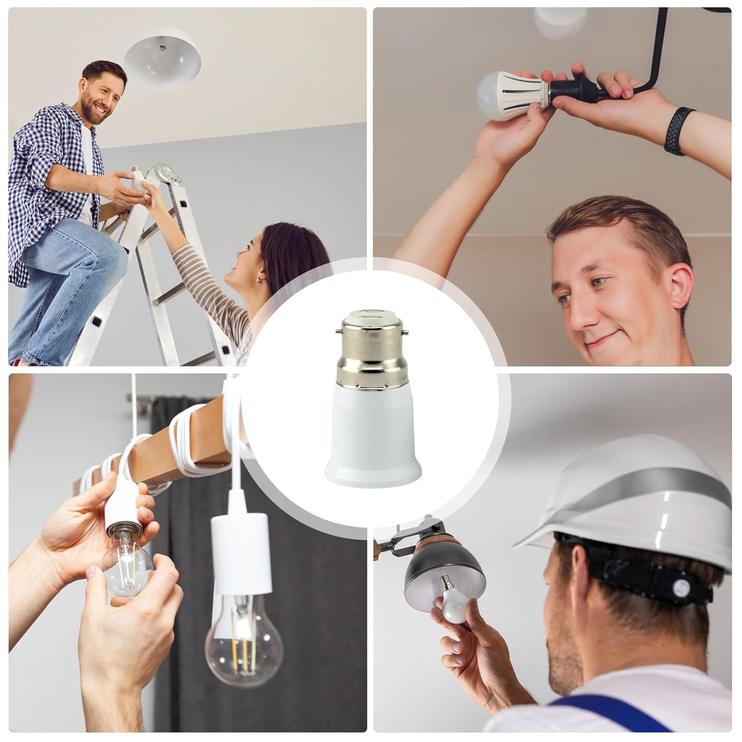 Light Bulb Socket Converter Bayonet to Screw Bulbs Adaptor B22 to E27 Socket Converter for Ceiling Fans Light Chandeliers Base S-Ocket Convert-Er for LED Bulbs and Incandescent B-Ulb (Turn B22 to E27) image number 4