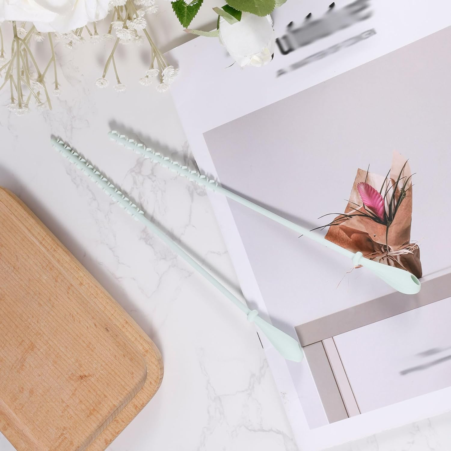 2Pcs Silicone Straw Brushes, 24Cm Extra Long Cleaning Brush Reusable Straw Cleaner for Water Bottles Kitchen Cleaning Tools for Narrow Neck Containers (Green) image number 2