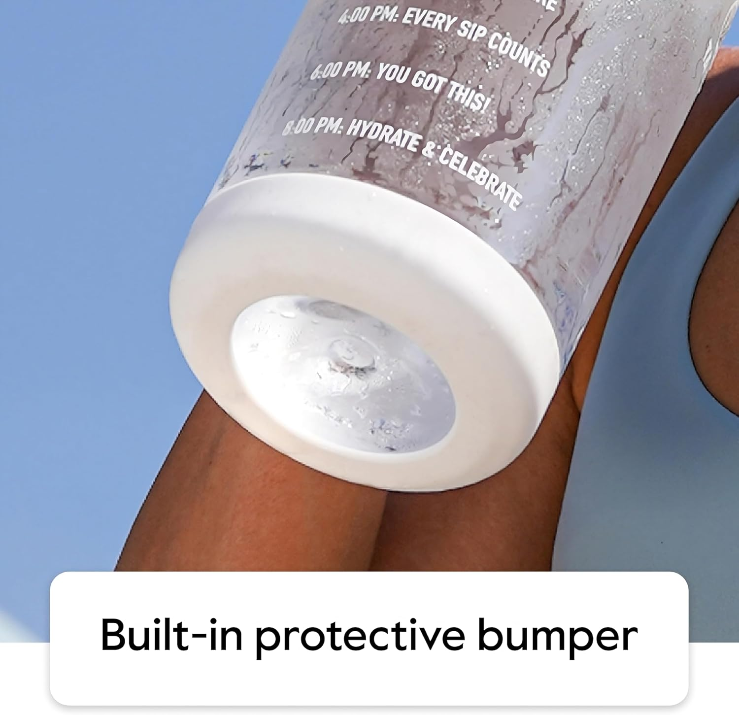 Takeya 64 Oz Motivational Water Bottle with Straw Lid with Time Marker, Half Gallon, Premium Quality BPA Free Tritan Plastic, Cloud White