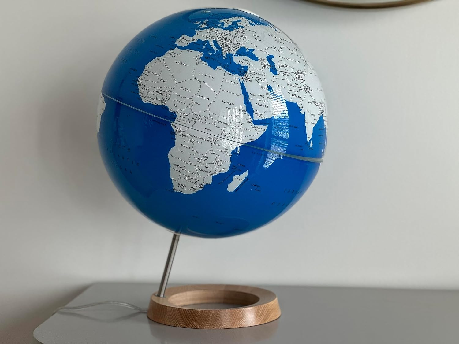 Exerz Illuminated World Globe 33Cm Diameter Wooden Base - Large Earth Globe Light up - Self Assembled - Sapphire image number 3