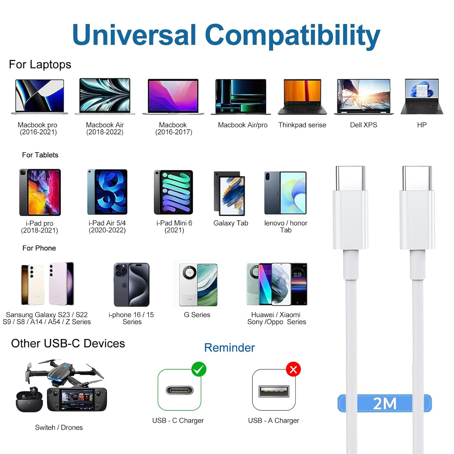 Moleoo USB C to USB C Cable 60W, 2Pack 2M Long Type C to Type C Cord, Fast Charging Cable Compatible with I Phone 17/16/ 15 Pro plus Pro Max/Pad/Air/Mini/Macbook Air Galaxy S25 S24 S23 and More image number 6