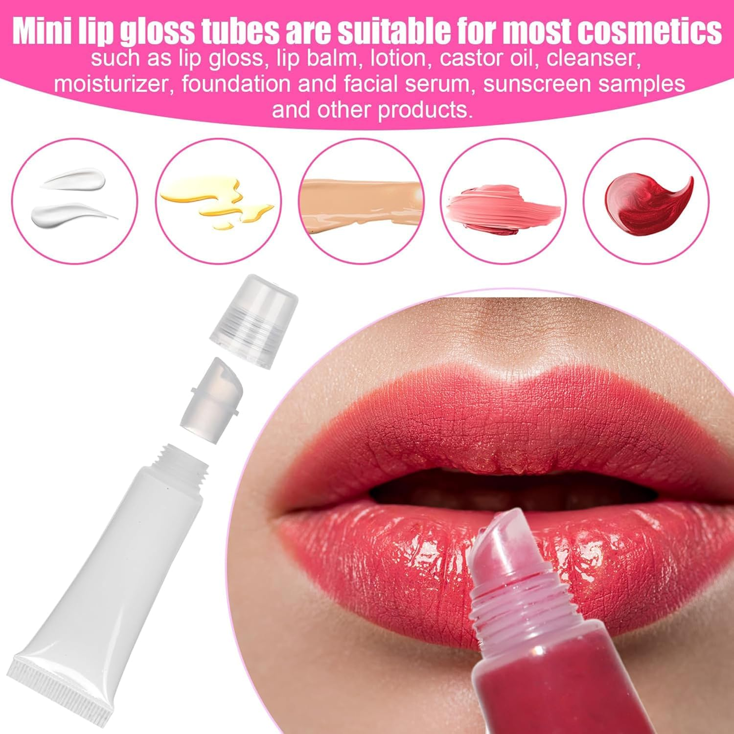8Pcs Lip Gloss Tubes, Empty 10Ml Clear Lip Balm Containers Refillable Mini Lip Gloss Squeeze Bottle with Dispensing Filling Tool for Women & Girls Home Cosmetics Makeup Travel Toiletries image number 5