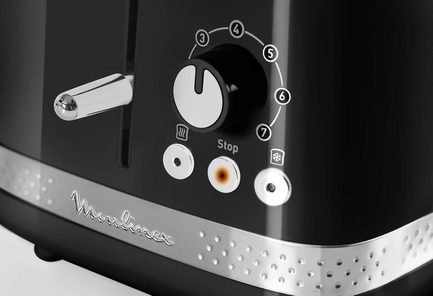 Moulinex Toaster with 2 Wide Slots, Retro Vintage Design, 7 Levels of Gilding, Bakery Warmer, Raised Lever, 3 Functions with Backlit Buttons, Soleil LT301810 image number 2