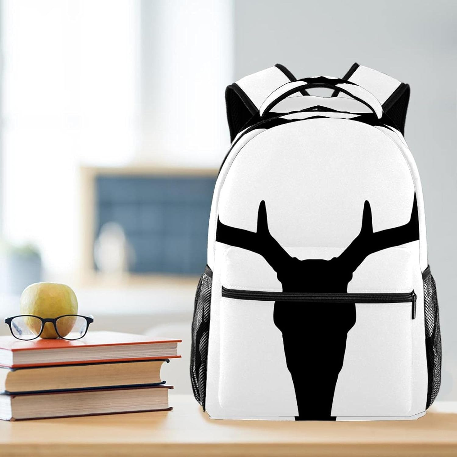 Deer Head Silhouette Antlers Backpack Students Shoulder Bags Travel Bag College School Tote Backpacks image number 1