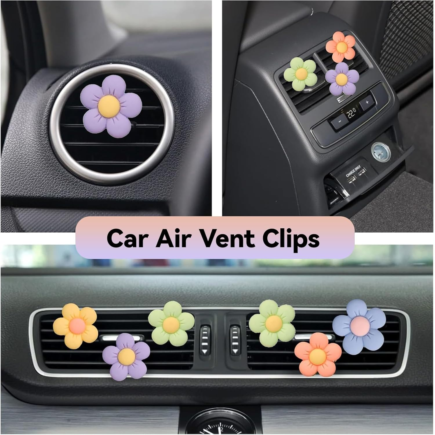 6 Pack Daisy Flower Car Air Vent Clips - Cute & Vibrant Vent Decor Accessories, Universal Fit for Most Vehicles, Easy Clip-On Design image number 2