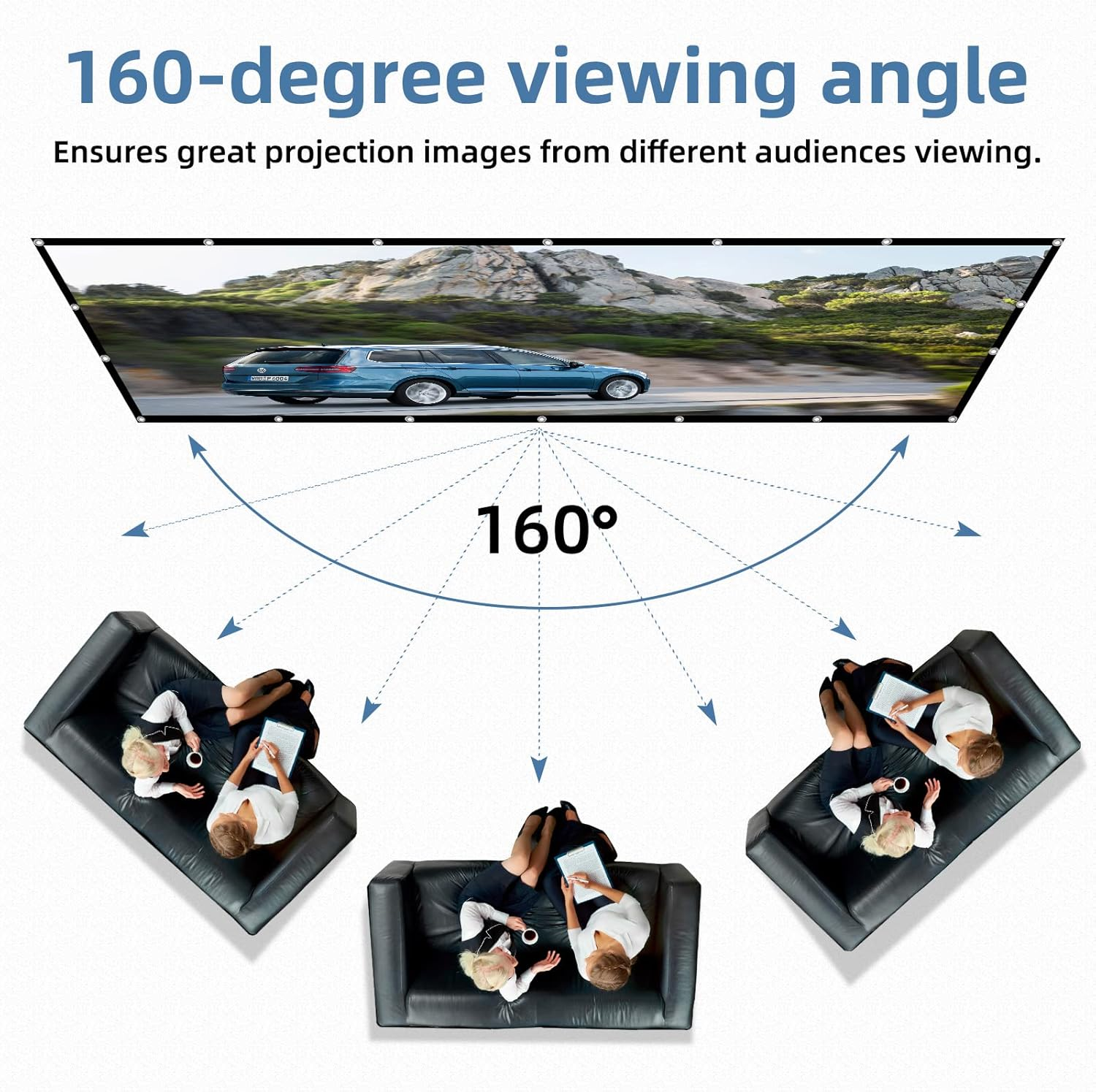 Projector Screen,150&ldquo; 4K 16:9 HD Rear Front Projector Screen Anti-Crease Foldable Projection Screen Double-Sided Portable Outdoor Indoor Projector Screen for Movie Home Theater Yard Travel (150) image number 5