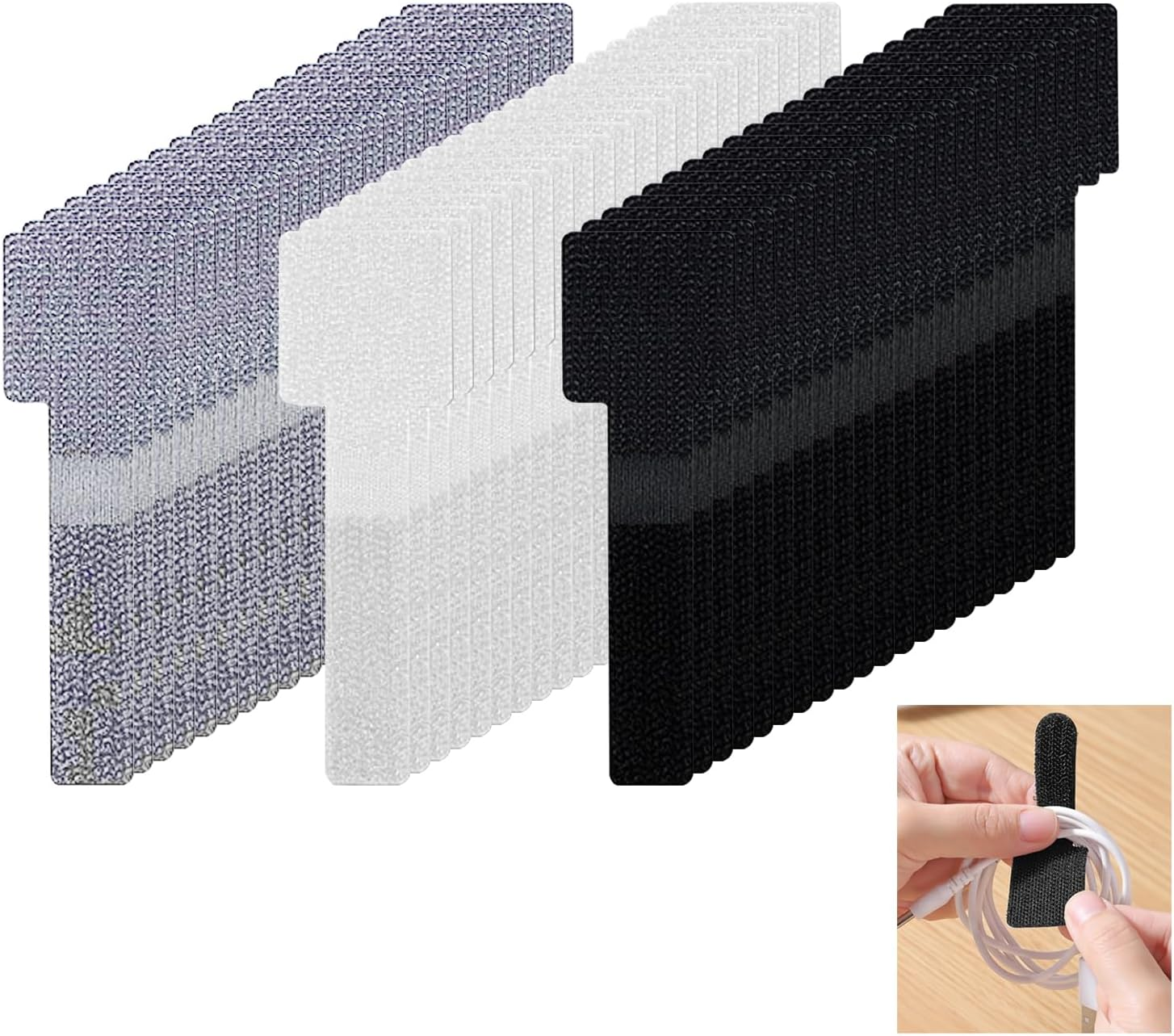 60 Pcs Cable Ties for Cable Management, Cable Organiser, Self Adhesive Hook and Loop Suitable for Mobile Phones and Electronic Devices, Strap for Organizing Data Cables, Household & Office Essentials image number 2