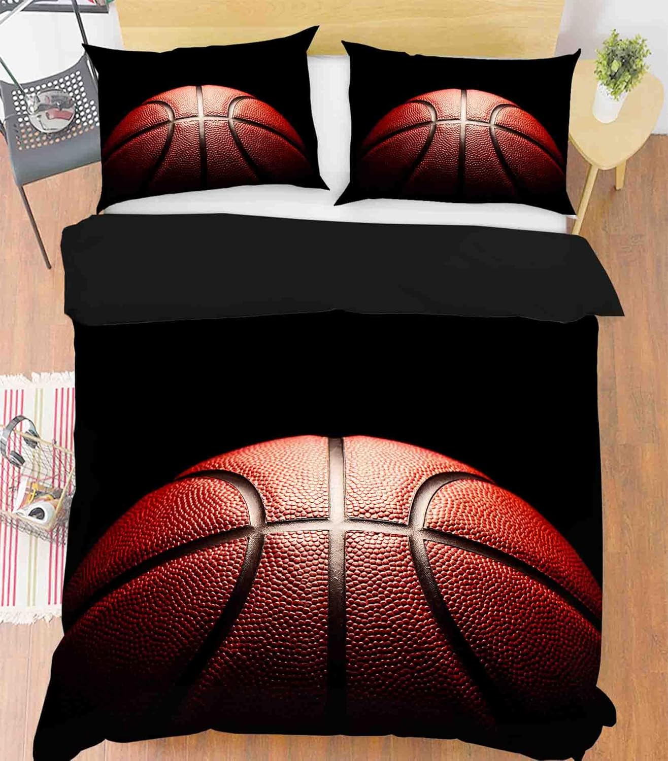 3D Black Basketball Sports Quilt Cover Set Bedding Set with Pillowcases, Single/Double/Queen/King Size (Super King) image number 2