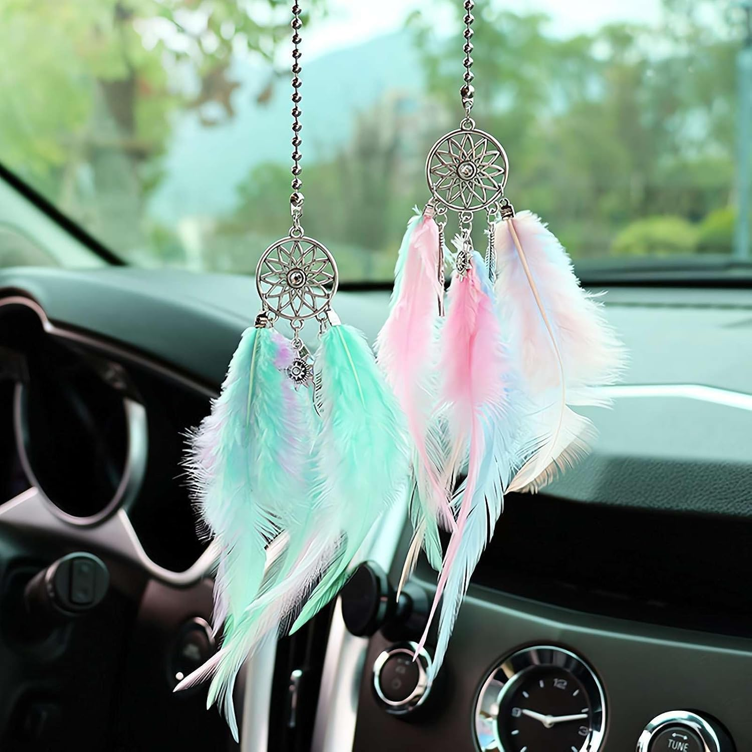 Mini Dream Catcher Car Interior Rearview Mirror Hanging Decor, Feather Dream Catcher Crystal Charm Bling Deco Accessories, Bling Car Deco Accessories for Women (Royal Blue) image number 5