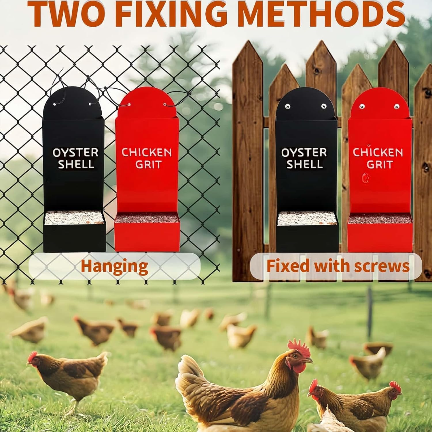 2 Pack Chicken Grit & Oyster Shell Feeder, Hanging Poultry Feeder for Chicken Coop, Hens & Ducks image number 2
