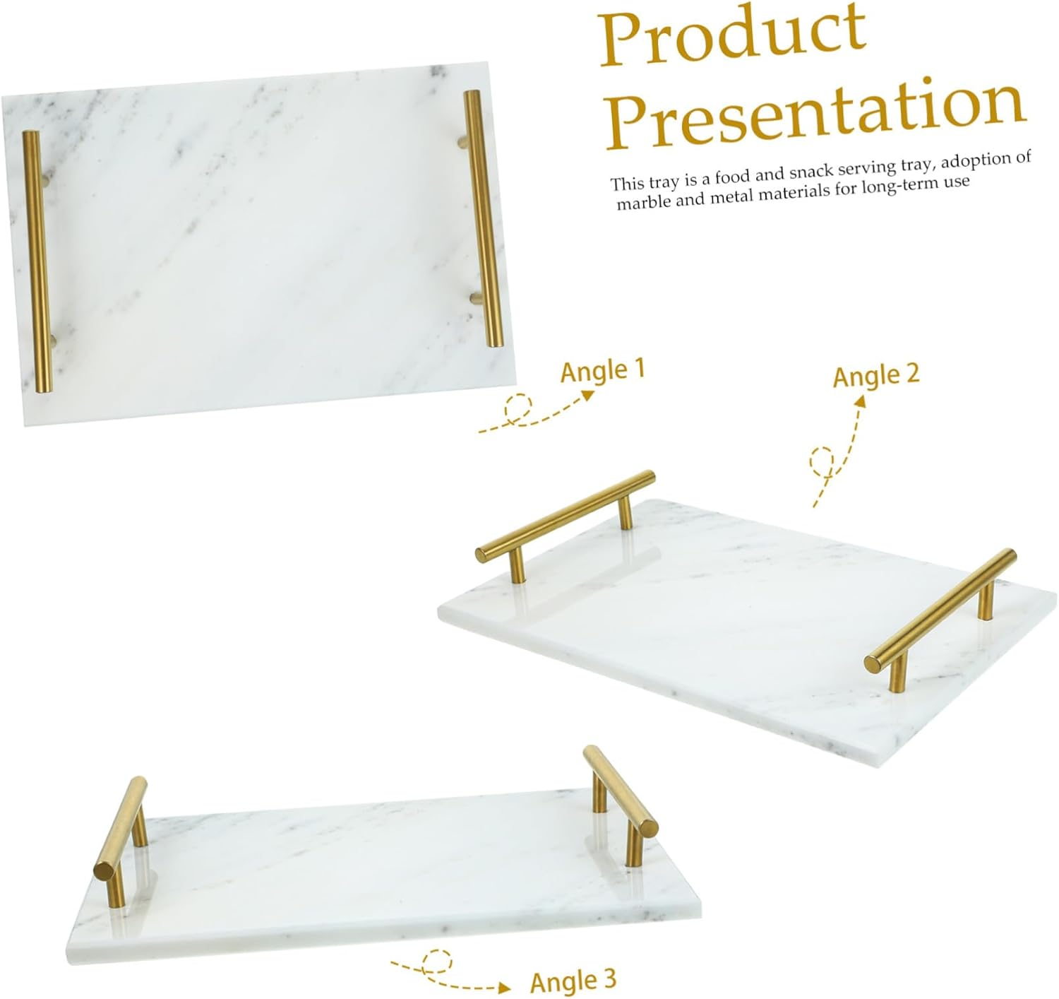 Didiseaon Marble Serving Tray Handles Marble Food Tray 30X20Cm Multipurpose Storage Plate for Kitchen and Dining image number 3