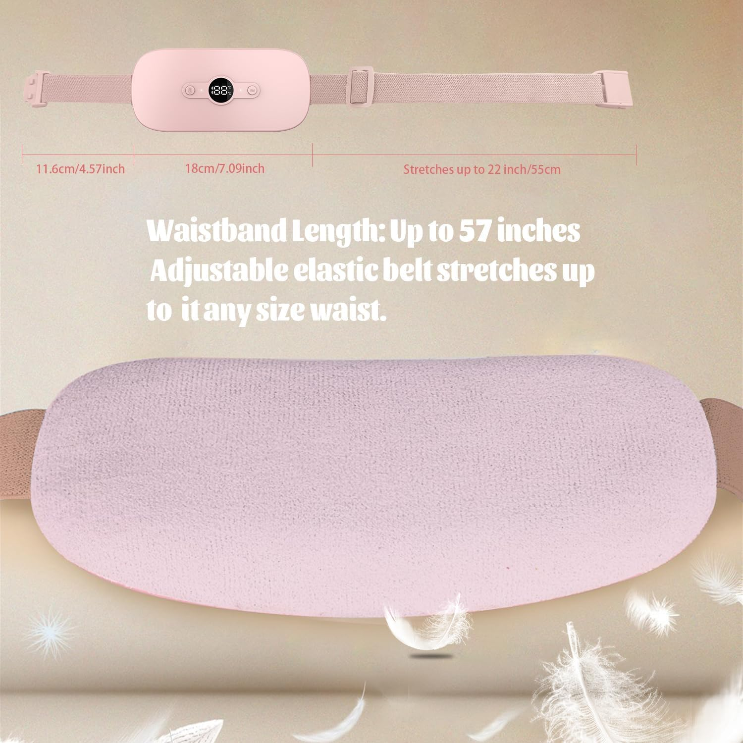 Portable Cordless Heating Pad，Period Heating Pads for Cramps with 6 Heat Levels and 6 Massage Modes，Back or Belly Heating Pad for Women and Girl (Pink) image number 5