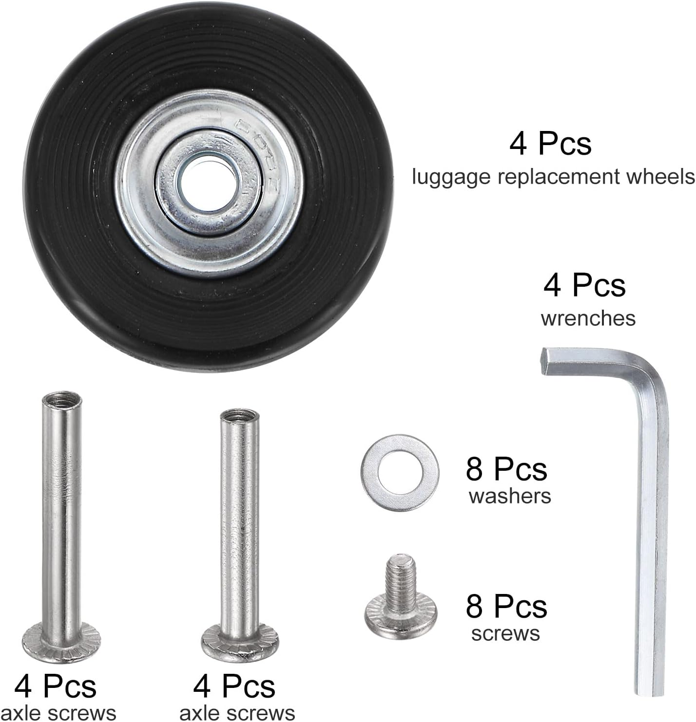 Uxcell Replacement Luggage Wheels 43X18Mm Suitcase Wheel Repair Kits Include 4 PU Bearing Wheels & Washers, Wrenches & Axle Screw for Trolley Bag, Inline Skate and Caster Board
