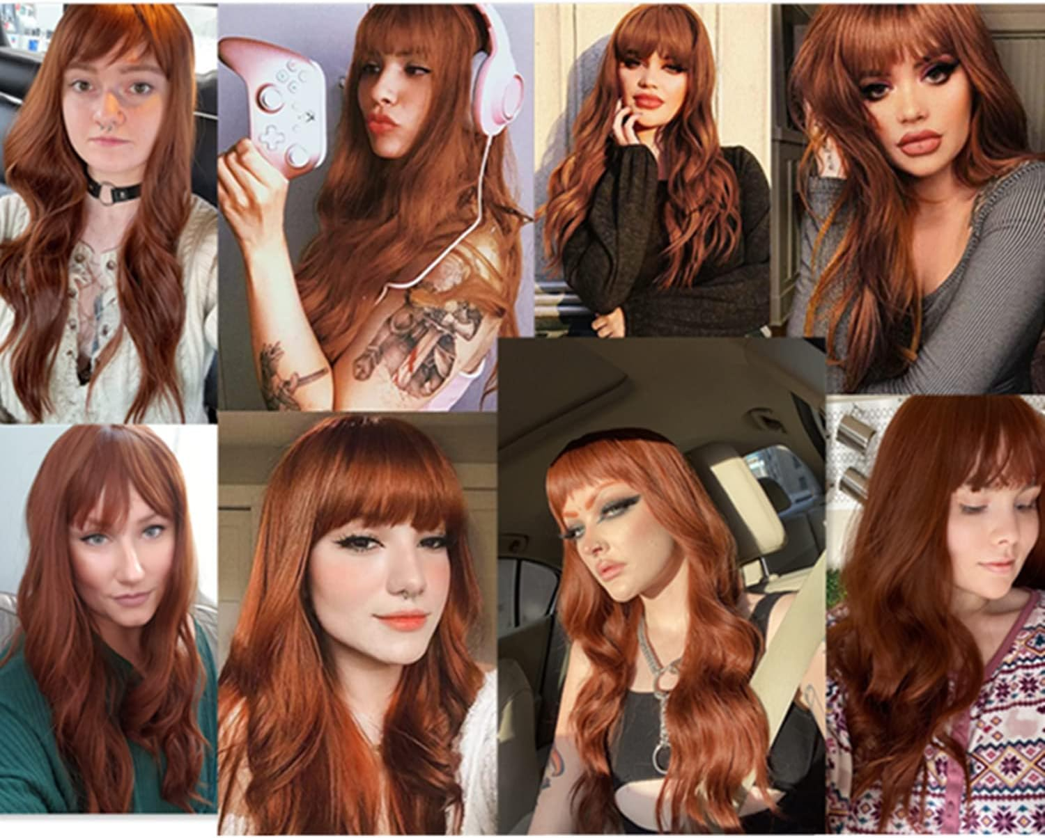 Long Wavy Red Brown Wig Copper Ginger Long Hair Micro Volume Wigs with Natural Wave with Fringe, Natural Looking Synthetic Wig for Daily/Party/Role Play 66 Cm image number 6