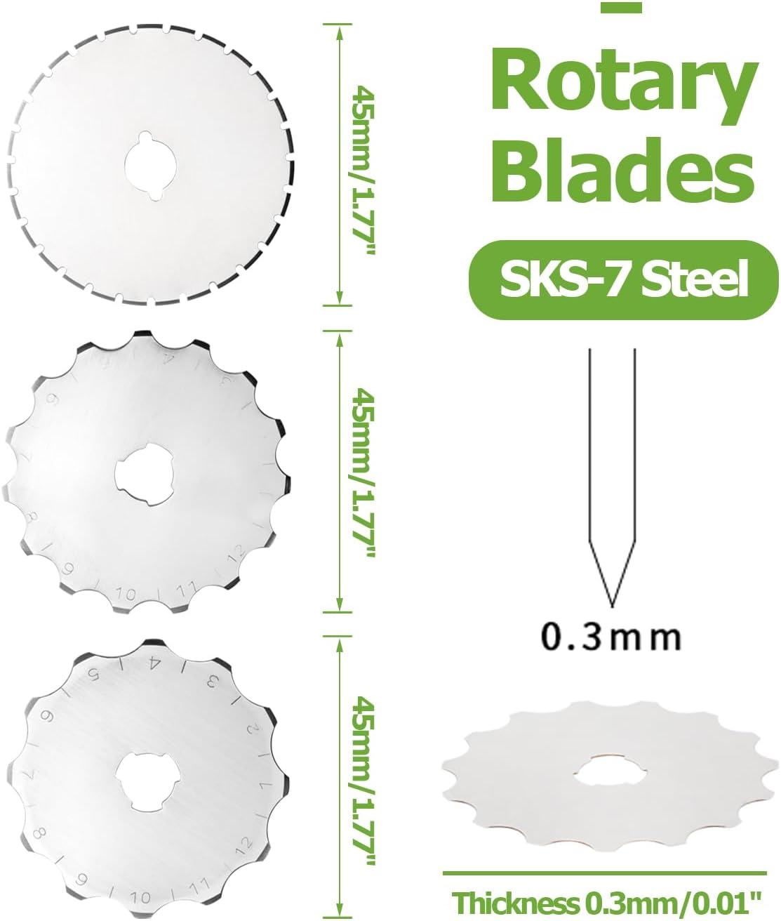 Bestgle 45Mm Crochet Edge Rotary Cutter Blade Set, 12/15/27 Teeth Skip Stitch Perforating Rotary Blades Replacement Wide Skip Blade Edging Tool Fits Fiskars Olfa, 9 Pieces image number 5