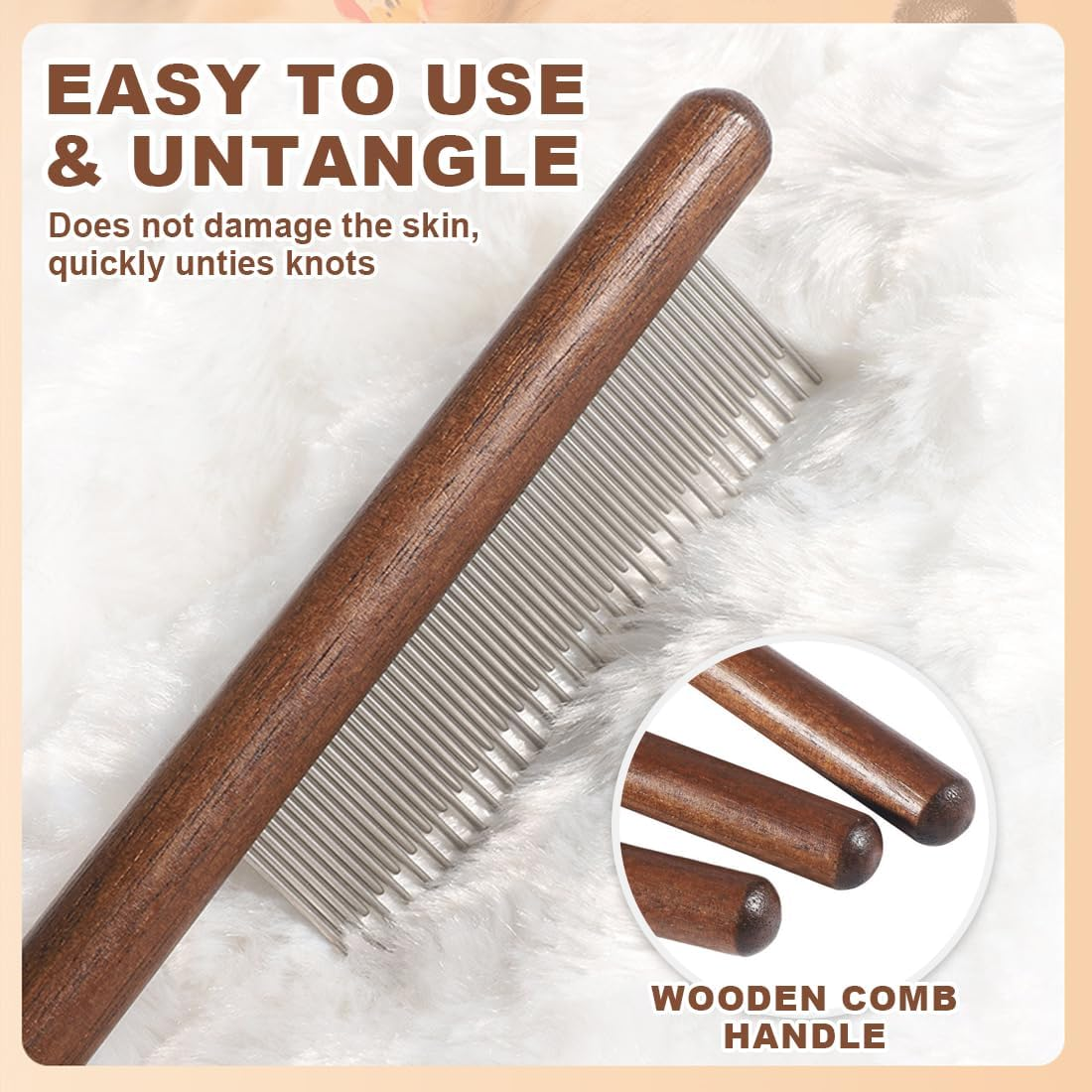 Weddhuis 3 Pieces 3 Styles Macrame Fringe Combs with Wooden Handle Stainless Steel Pet Care Combs for DIY Macrame for Removing Tangles image number 3