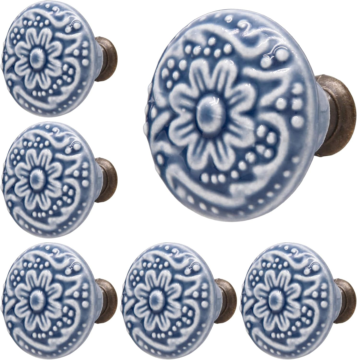Piutouyar Ceramic Kitchen Cabinet Knobs, Pink, 10Pcs, 1.3Inch Diameter, Retro Style